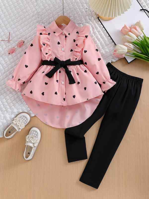 子供服 ワンピース 女の子 セットアップ 長袖 シャツワンピース レギンス パンツ レギンス付き 2点セット 春 秋 冬 かわいい 個性的 襟付き 起毛 キッズ ジュニア 3歳 4歳 5歳 6歳 7歳 8歳 通学 お出かけ ピンク ライトブラウン カーキ