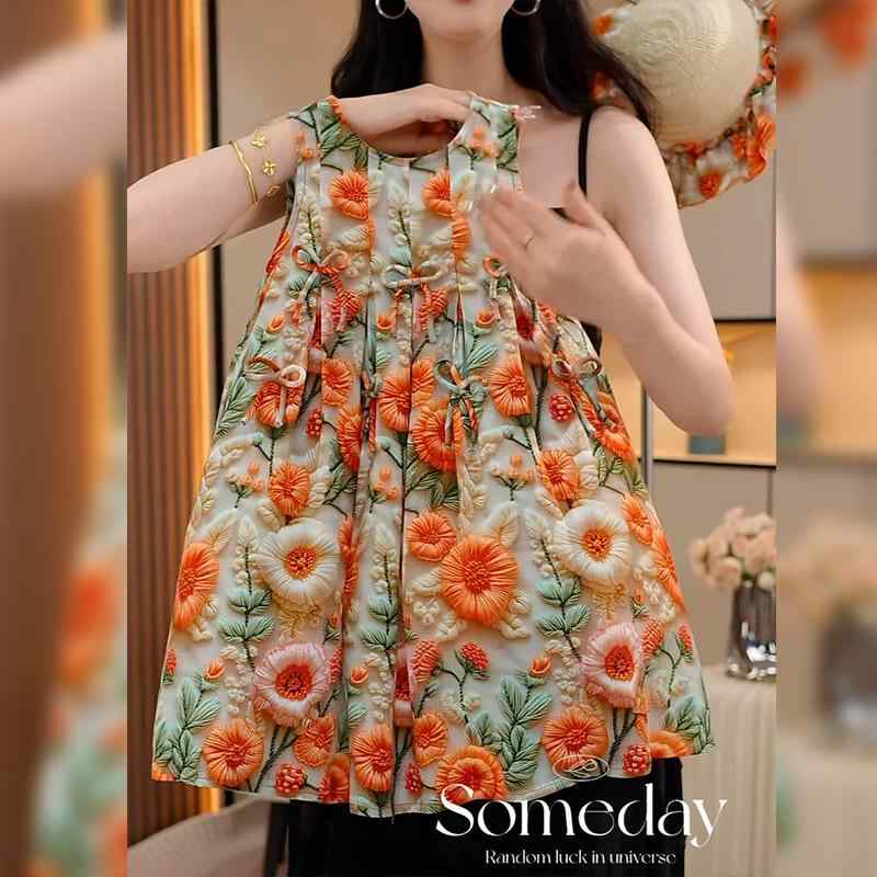ワンピース キッズ 女の子 子供服 夏 ノースリーブ Aライン サンドレス キャミソール 花柄 フレア プリンセス かわいい お出かけ ビーチ 旅行 リゾート オレンジ 90 100 110 120 130 140