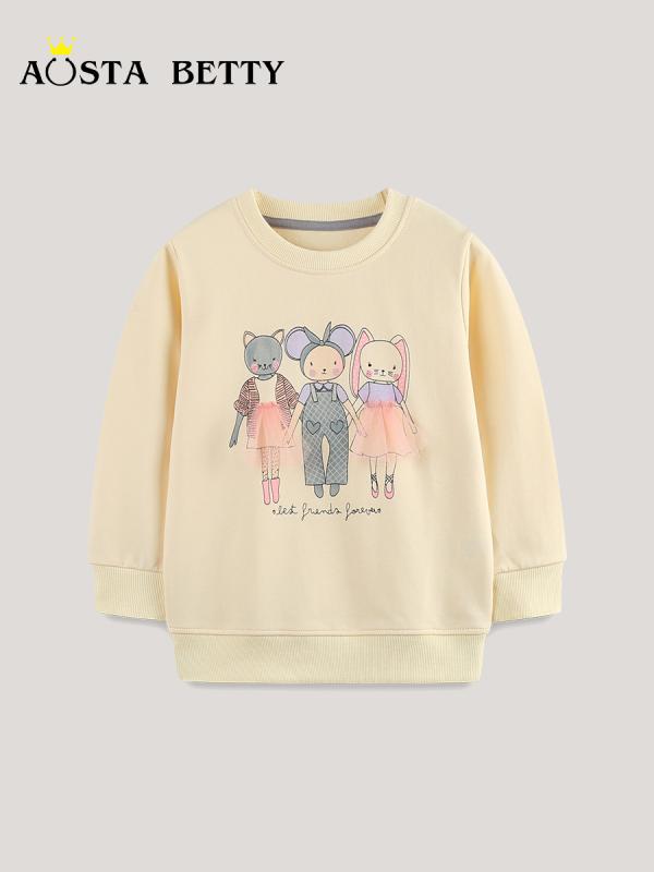 ・カテゴリ: キッズトレーナー・対象性別: 女の子・スタイル: 欧米風・対象年齢: 中小童（3〜8歳、100〜140cm）・生地加工: 柔軟処理・柄: 動物、キャラクター、プリント・厚み: 普通・袖丈: 長袖・開閉仕様: プルオーバー・フード: なし（フードなし）・主な素材: 綿100%・安全基準: B類・インナータイプ: コットンインナー・対応身長: 90cm、100cm、110cm、115cm、120cm、125cm・対象: 子ども