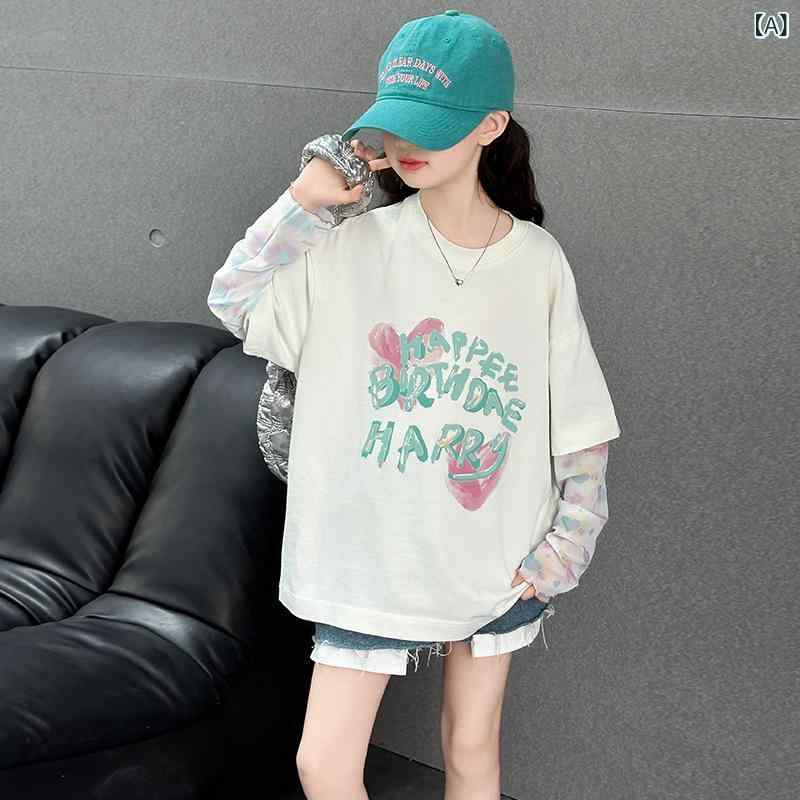 ・カテゴリ: キッズTシャツ・対象性別: 女の子・スタイル: 韓国風・フード: なし（フードなし）・袖丈: 長袖・対象年齢: 8歳以上、身長140cm以上・生地加工: 柔軟加工・柄: キャラクター・主な素材: 綿・素材割合: 綿75%以上・安全基準: B類・ネックライン: クルーネック・機能: 吸湿速乾・カラー展開: アプリコット、ライトパープル・サイズ展開: 120cm、130cm、140cm、150cm、160cm、170cm