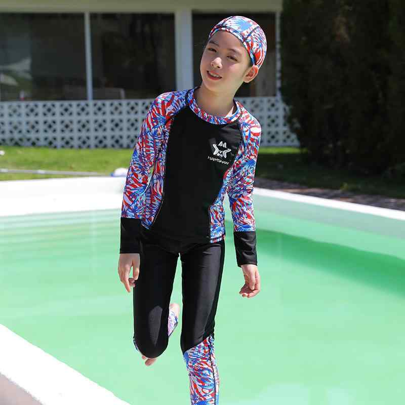 子供水着 女の子 長袖 ロングパンツ 潜水 ラッシュガード セットアップ キッズ スイムウェア セパレート 10代 小学生 中学生 防寒 日焼け防止 紫外線対策 UVカット 伸縮性 高弾性 海 ビーチ プール スクール 黒 花柄