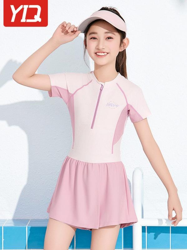 子供 水着 女の子 ワンピース ジュニア スイムウェア UVカット 紫外線対策 ポリエステル スパンデックス 伸縮性 動きやすい スクール 水遊び 海 ビーチ プール レジャー 旅行 ピンク 120 130 140 150 160 春 夏 かわいい おし