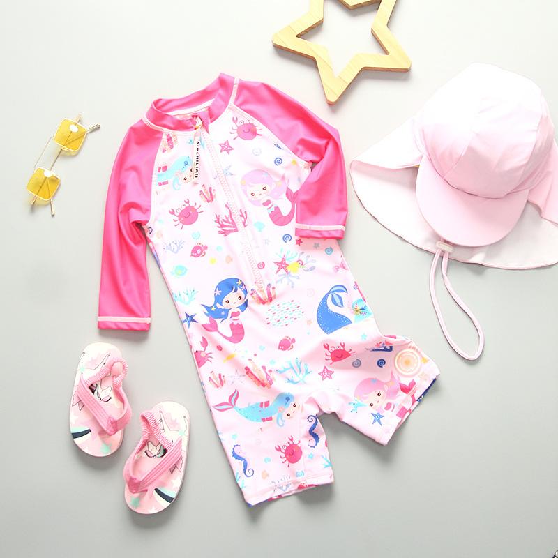 水着 キッズ 女の子 長袖 ベビー ロンパース オールインワン 水遊び かわいい 総柄...