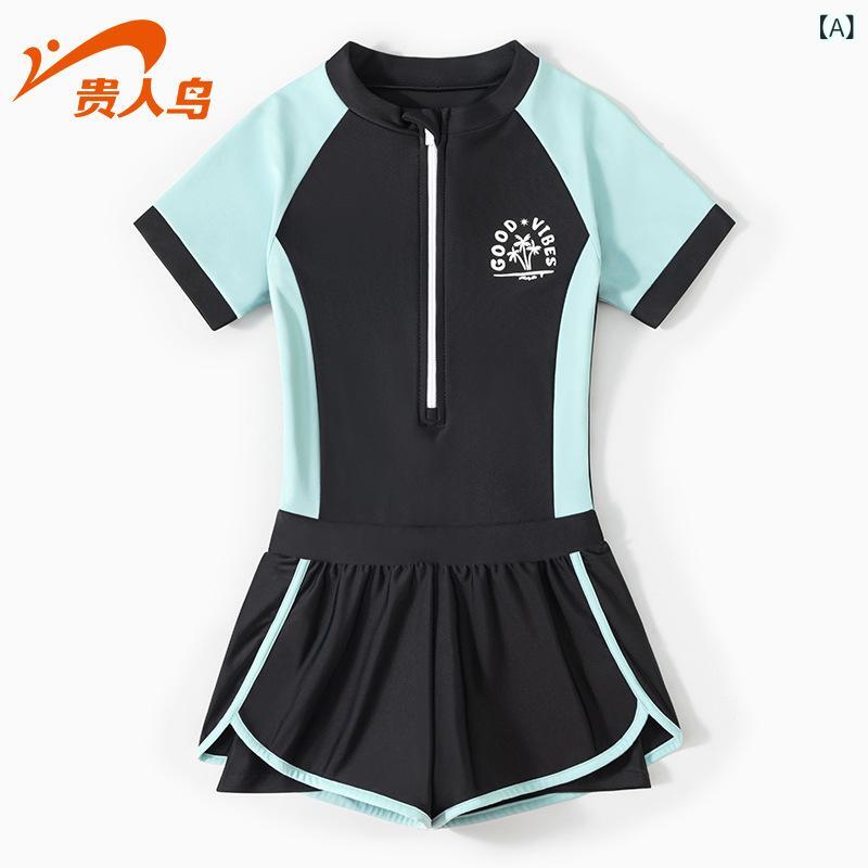 キッズ 泳衣 女の子 スイムウェア ワンピース 水着 オールインワン 半袖 紫外線対策 UVカット 速乾 ナイロン スクール プール 海 ビーチ 水遊び スイミング 3歳 14歳 ブルー ネイビー アプリコット ピンク