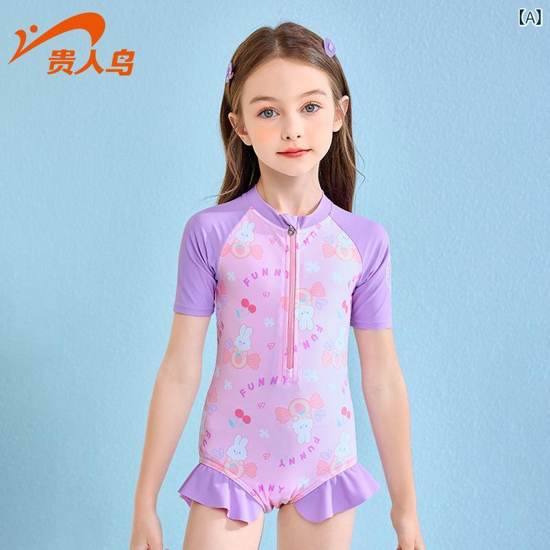 子供水着 女の子 ワンピース水着 競泳用 オールインワン 防寒 保暖 日焼け防止 紫外線対策 ナイロン つなぎ 幼稚園 小学生 スクール水着 スイミング レジャー プール 海 ビーチ パープル ブルー 100 110 120 130