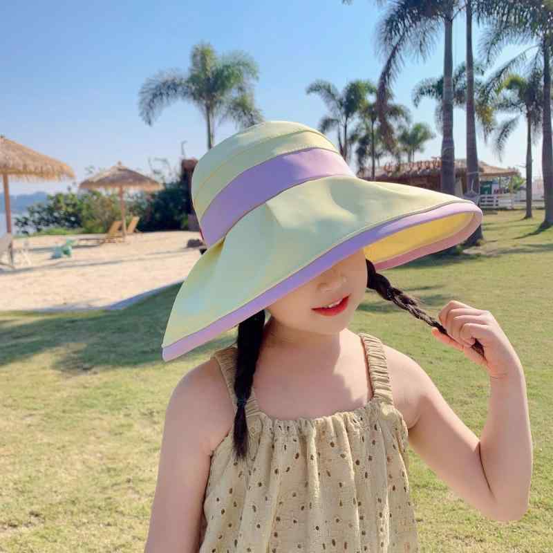 サンバイザー キッズ 女の子 男の子 1歳 2歳 3歳 4歳 5歳 6歳 帽子 遮光 UVカット 紫外線対策 つば広 日よけ 折りたたみ 軽量 吸汗 速乾 通気性 綿 コットン おしゃれ かわいい お出かけ 旅行 公園 ベージュ 黄 紫