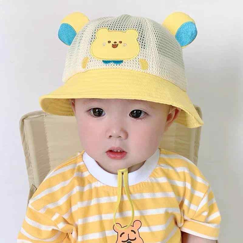 ベビー ハット 帽子 男の子 女の子 赤ちゃん 紫外線対策 UVカット 遮光 通気性 綿 日よけ つば広 クマ耳付き 夏 お出かけ 旅行 デート ベージュ 黄 ピンク 青 サジェスト 3-12ヶ月 1-2歳