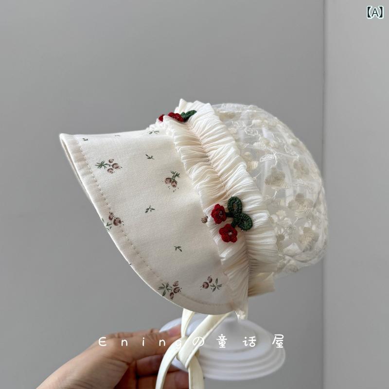 ・カテゴリ: 帽子・カラー展開: 米白、カキ、ピンク・サイズ展開: 帽囲38-44cm（参考年齢0〜1歳）・つばの形状: 大つば・クラウンの形状: 丸型・機能: 遮光・対象年齢: 0-6ヶ月・スタイル: 清新、甘め・トレンド要素: エスニック、国風