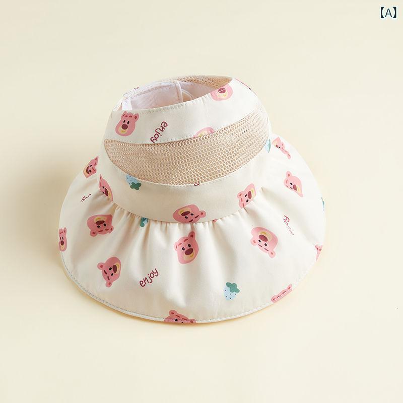 サンバイザー キッズ 帽子 ハット 女の子 男の子 ベビー 子供 つば広 紫外線対策 UVカット 接触冷感 面ファスナー 調節可能 折りたたみ コンパクト 日よけ 遮光 通気性 軽量 夏 お出かけ 海 ビーチ 旅行 プール 動物 ピンク ベージュ