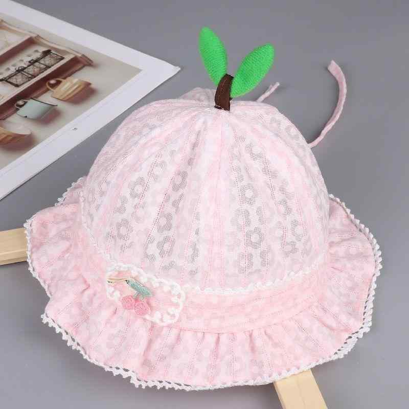 ベビー 帽子 サンハット 男の子 女の子 夏 薄手 メッシュ 紫外線対策 UVカット 遮光 日よけ つば広 かわいい プリンセス さくらんぼ 通気性 調整可能 綿 コットン お出かけ 公園 海 ビーチ ピンク ブルー ベージュ
