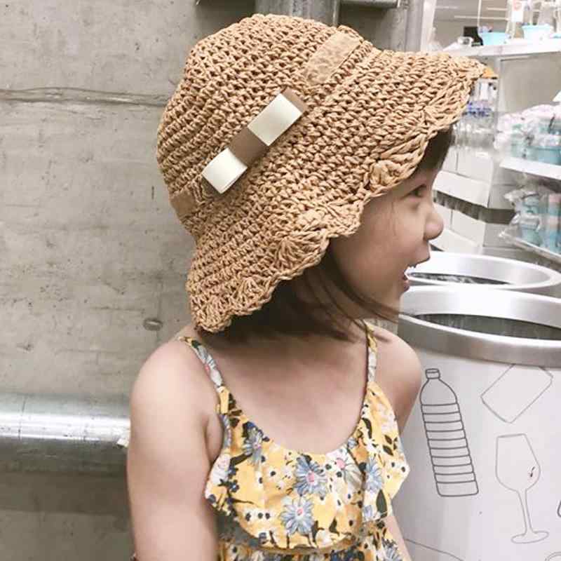 麦わら帽子 女の子 ベビー キッズ ストローハット ハット サンハット 紫外線対策 UVカット 遮光 日よけ 通気性 軽量 広いひさし あご紐 リボン お出かけ 海 ビーチ 旅行 公園 夏 かわいい 45cm 48cm 49cm 52cm