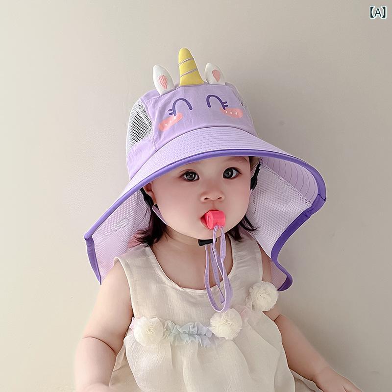 キッズ帽子 男の子 女の子 日よけ帽子 UVカット ネックガード 夏用 薄手 速乾 つば広 ビーチ 旅行 海 プール かわいい アニマル ピンク イエロー ホワイト 2歳 3歳 4歳 5歳 6歳 遮光 サンハット