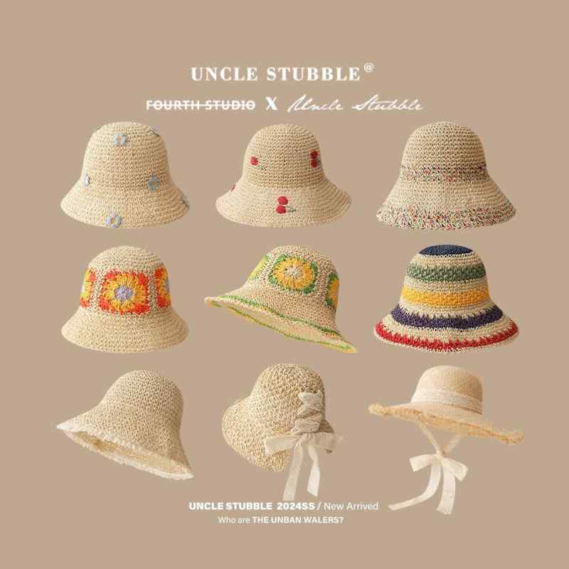 麦わら帽子 レディース ストローハット バケットハット ラフィア ハット つば広 リボン 紫外線対策 UVカット 透け防止 通気性 軽量 手編み 旅行 海 ビーチ お出かけ レース ブルー ピンク かわいい 夏 30代