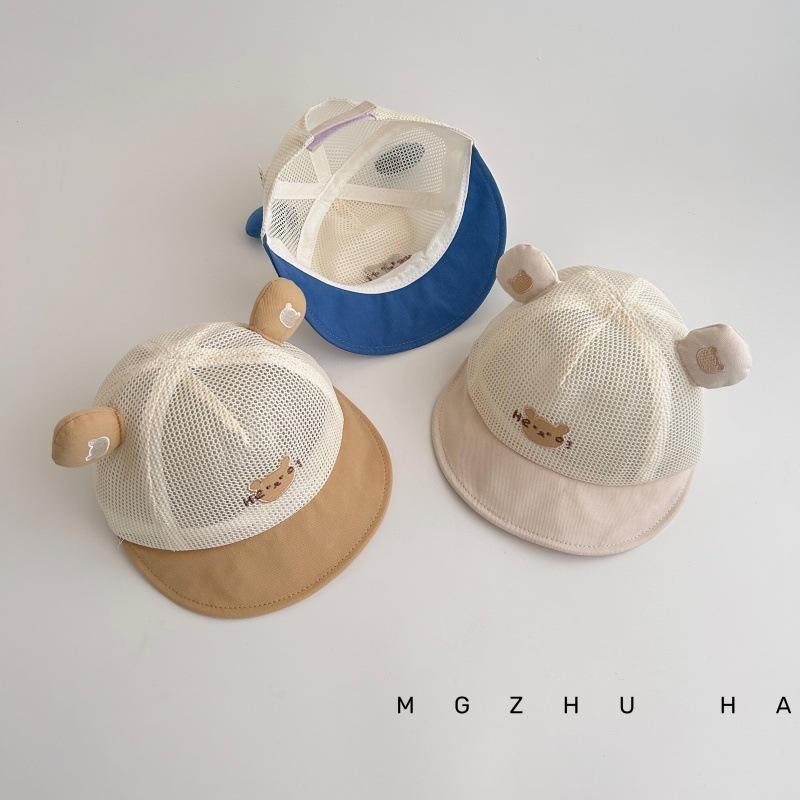 ベビー 帽子 男の子 女の子 夏 メッシュ キャップ サンバイザー 野球帽 くま耳 赤ちゃん 熱中症 紫外線 対策 日よけ 涼しい 通気性 軽量 お出かけ ベージュ ブルー カーキ 6ヶ月 1歳 2歳 ハット