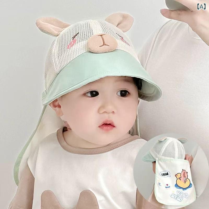 ベビーハット 男の子 女の子 日よけ 帽子 ネックカバー つば広 バケットハット サファリハット 紫外線対策 UVカット 熱中症対策 遮光 軽量 通気性 綿 赤ちゃん キッズ 幼児 お出かけ 旅行 公園 ピンク ブルー イエロー ブルー