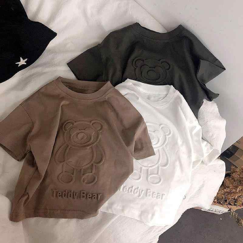 ・カテゴリ: 子供用Tシャツ・対象性別: 男女共用・スタイル: 韓国風・袖丈: 半袖・対象年齢: 中小童（3〜8歳、100〜140cm）・生地加工: 柔軟処理・柄: キャラクター・要素: 可愛い・主な素材: 綿90%・ネックライン: クルーネック・カラー展開: ホワイト、ブラック、ブラウン・対応身長: 80cm、90cm、100cm、110cm、120cm、130cm、140cm