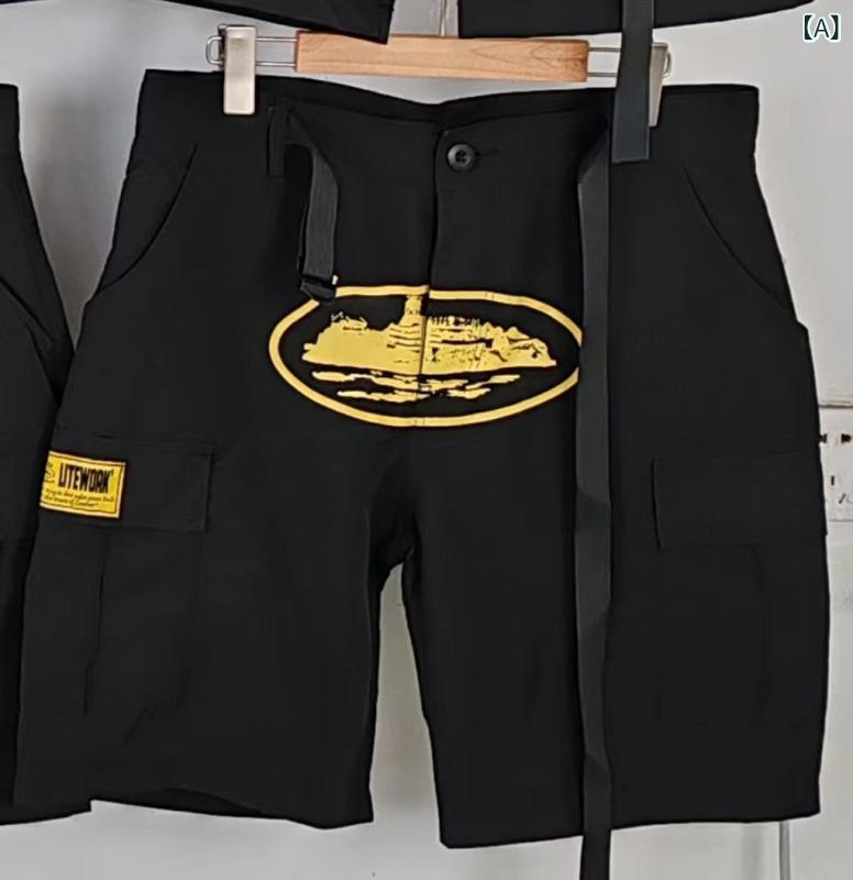 Pantalones cortos hombres calle carga trabajo relajado algodón algodón estiramiento casual al aire libre citas viajes amarillo blanco negro primavera verano — vista 2