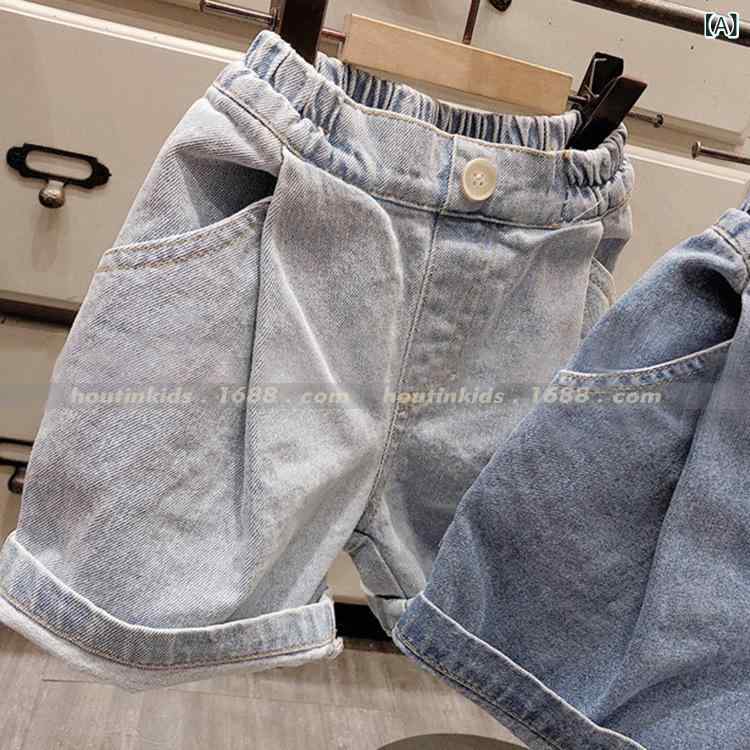 ショートパンツ ハーフパンツ キッズ 男の子 女の子 ジュニア 短パン ボトムス ジーンズ デニム 綿 通気性 軽量 柔らかい ウエストゴム カジュアル ゆったり 通学 通園 お出かけ 夏 ブルー 80 90 100 110 120 130