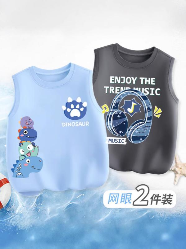 ・カテゴリ: キッズTシャツ・スタイル: カジュアル・対象性別: 男性・フード: なし・袖丈: ノースリーブ・対象年齢: キッズ（3歳以上、100cm以上）・生地加工: 柔軟加工・柄: キャラクター、プリント・主な素材: ポリエステル・素材含有量: 91%-95%・安全基準: B類・ネックライン: クルーネック・機能: 静電気防止・カラー展開: ブルー系、ブラック系、ネイビー系、ホワイト系・サイズ展開: 110cm、120cm、130cm、140cm、150cm、160cm