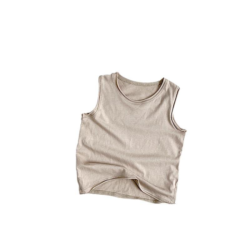 タンクトップ 男の子 女の子 キッズ ジュニア ノースリーブ Tシャツ 綿100 インナー シャツ 丸首 トップス 薄手 涼しい 伸縮性 肌着 無地 かわいい おしゃれ カジュアル 通園 通学 普段着 幼稚園 小学生 夏 カーキ グレー