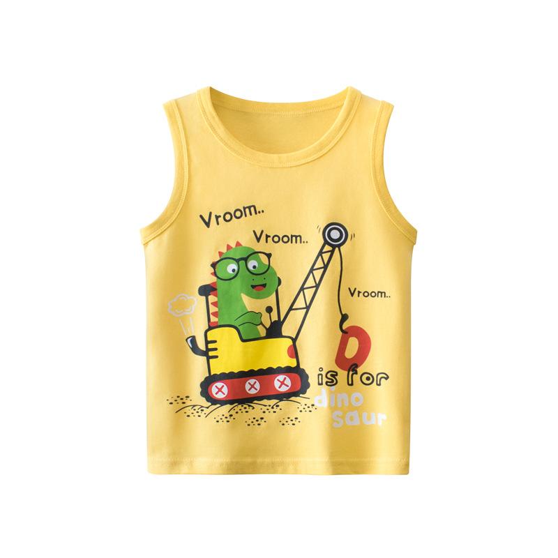 ・カテゴリ: キッズTシャツ・対象性別: 男の子・スタイル: 韓国風・フード: なし・袖丈: ノースリーブ・対象年齢: 3〜8歳（100〜140cm）・生地加工: 柔軟加工・柄: キャラクター・主な素材: 綿100%・安全基準: Aクラス・ネックライン: クルーネック・カラー展開: イエロー・サイズ展開: 90cm、100cm、110cm、120cm、130cm、140cm
