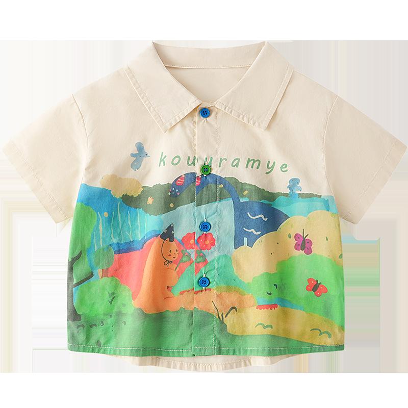 ・カテゴリ: キッズシャツ・対象性別: 男女共用・対象年齢: 3〜8歳（対応身長100〜140cm）・スタイル: カジュアル、着回し・襟型: レギュラーカラー・袖丈: 半袖・柄: キャラクター・主な素材: 綿100%・安全基準: A類・カラー展開: 森林楽園、花柄ガール・サイズ展開: 90cm、100cm、110cm、120cm、130cm、140cm