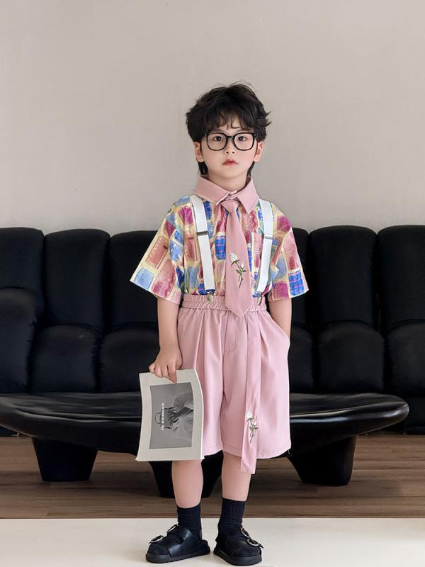 ・カテゴリ: 子供用シャツ・スタイル: 韓国風・対象: ガールズ・ネックライン: 襟付き・袖丈: 半袖・柄: カモフラージュ、花柄・生地の加工: ソフト加工・主な素材: 綿100%・安全基準: クラスB・カラー展開: 多巴胺シャツ+ネクタイ、ピンクサスペンダーパンツ、多巴胺シャツ+ピンクサスペンダーパンツ+ネクタイ、多巴胺シャツ+ピンクサスペンダーパンツ+ネクタイ+サスペンダー・サイズ展開: 90cm、100cm、110cm、120cm、130cm、140cm、150cm、160cm