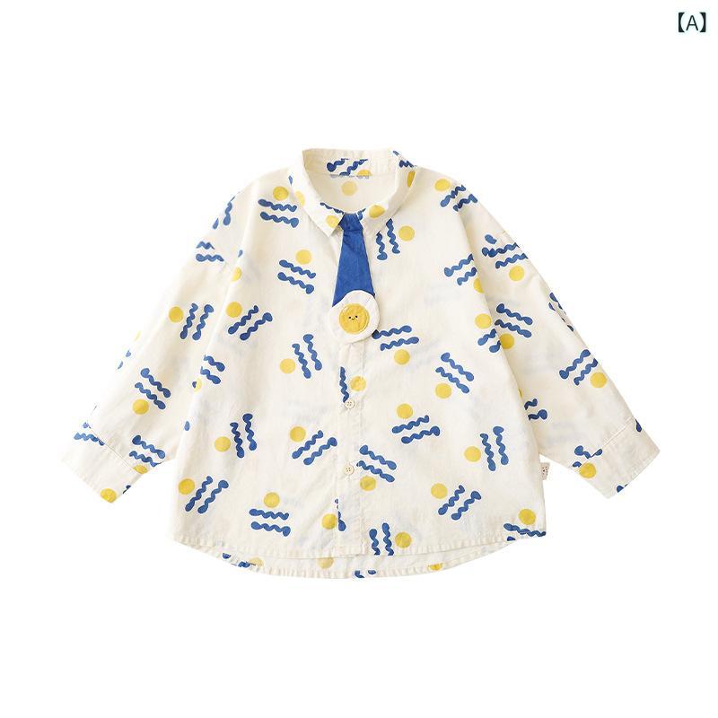 ・カテゴリ: キッズシャツ・対象性別: 男の子・対象年齢: 中小童（3〜8歳、100〜140cm）・スタイル: カジュアル・ネックライン: レギュラーカラー、クルーネック・袖丈: 長袖・柄: キャラクター・主な素材: 綿100%・カラー展開: ベージュ、ブルー・サイズ展開: 80cm、90cm、100cm、110cm、120cm、130cm、140cm