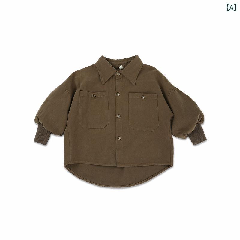 ・カテゴリ: 子供用シャツ・対象性別: 男女兼用・対象年齢: 乳幼児（1〜3歳、80〜100cm）・スタイル: 韓国風・ネックライン: レギュラーカラー・生地加工: 柔軟処理、酵素洗い・袖丈: 長袖・柄: ボーダー・テイスト: ブリティッシュ、トレンド・主な素材: 綿100%・カラー展開: グリーンカーキ・サイズ展開: 80cm、90cm、100cm、110cm、120cm、130cm