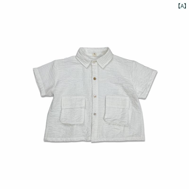 ・カテゴリ: 子供用シャツ・対象性別: 男女共用・対象年齢: 中小童（3～8歳、100～140cm）・スタイル: 韓国風、田園風、英国風、トレンド・襟型: 翻り襟（レギュラーカラー）・袖丈: 半袖・柄: 無地・生地加工: 柔軟処理、酵素洗い・主な素材: 綿・主面料成分の含有量: 65%・安全基準: A類・カラー展開: ホワイト、グレー・サイズ展開: 80cm、90cm、100cm、110cm、120cm、130cm