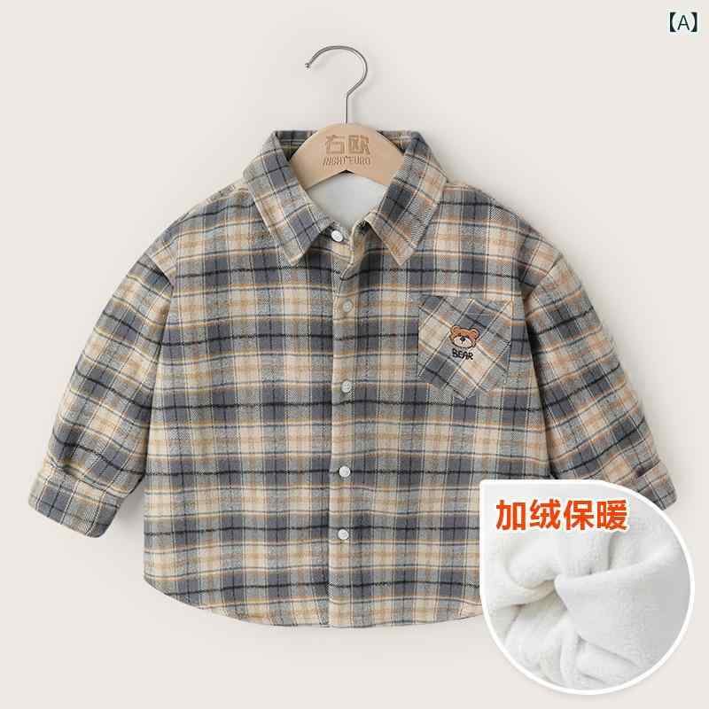 ・カテゴリ: キッズシャツ・対象性別: 男の子・対象年齢: 3〜8歳（身長100〜140cm）・スタイル: カジュアル・ネックライン: レギュラーカラー・袖丈: 長袖・柄: チェック・主な素材: 綿・素材割合: 綿66.8%・安全基準: B類・カラー展開: ブルー、キャラメル、カーキ・サイズ展開: 90cm、100cm、110cm、120cm、130cm、140cm
