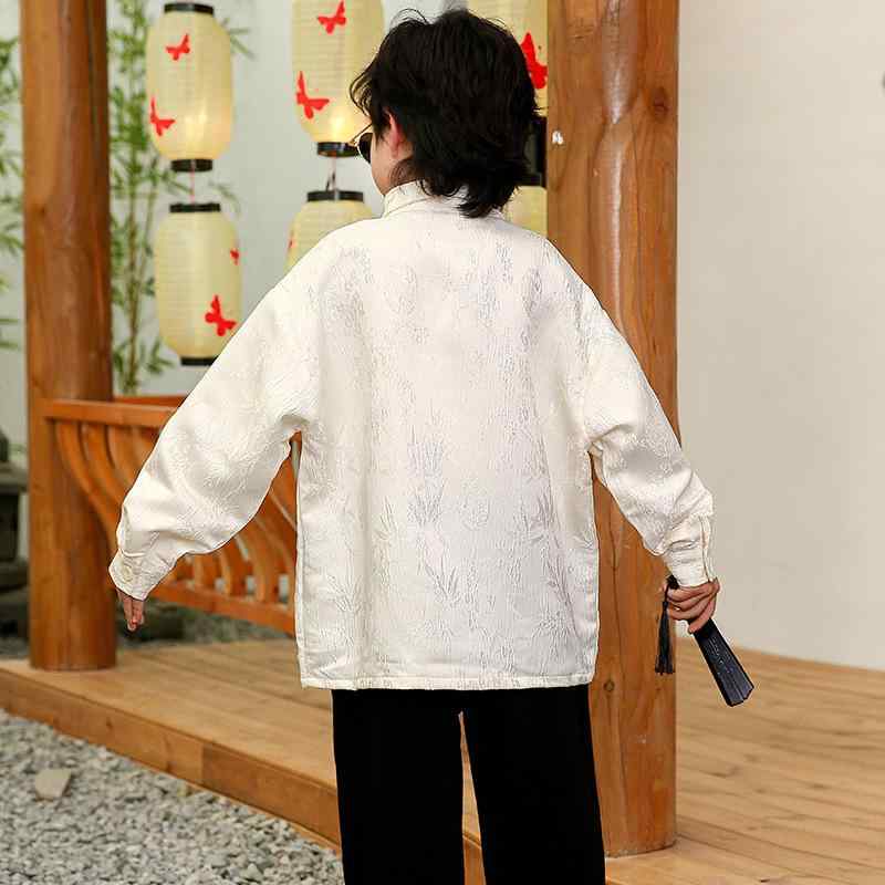 ・カテゴリ: 童シャツ・対象性別: 男性・推奨年齢: 1〜3歳（身長80〜100cm）・スタイル: カジュアル・ネックライン: 折り襟・生地加工: プリーツ・袖丈: 長袖・柄: 花柄・生地名: 化学繊維混紡・主な素材: ポリエステル100%・カラー展開: アイボリー・サイズ展開: 110cm、120cm、130cm、140cm、150cm、160cm、170cm