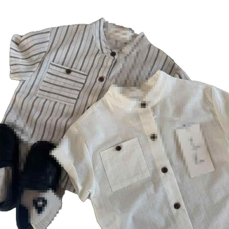 ・カテゴリ: キッズシャツ・対象性別: 男女兼用・対象年齢: 中小童（3～8歳、100～140cm）・スタイル: 韓国風・ネックライン: レギュラーカラー・袖丈: 半袖・柄: ボーダー・主な素材: 綿・カラー展開: ホワイト、ボーダー・サイズ展開: 90cm、100cm、110cm、120cm、130cm、140cm