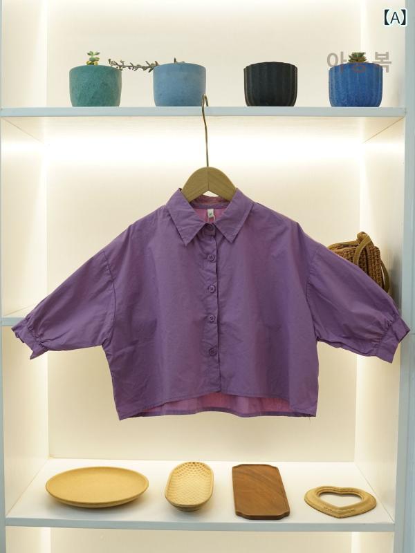 ・カテゴリ: キッズシャツ・対象性別: 男女兼用・対象年齢: 中小童（3～8歳、100～140cm）・スタイル: 韓国風・襟型: 折り襟・生地加工: 柔軟加工・袖丈: 長袖・柄: 無地・デザイン要素: スポーツ・主な素材: 綿95%・安全基準: A類・カラー: パープル・対応身長: 90cm、100cm、110cm、120cm、130cm、140cm
