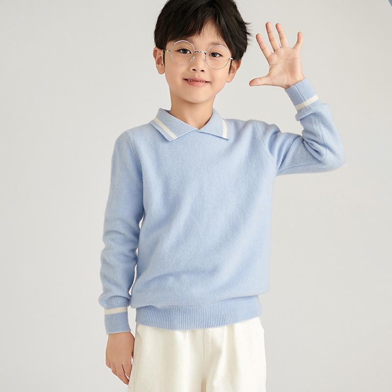 ニット セーター キッズ 男の子 女の子 子供服 ジュニア トップス 長袖 襟付き 羊毛 ウール カジュアル 通学 お出かけ 秋 冬 グレー 140cm 150cm 160cm 170cm 防寒 暖かい 12針 シンプル
