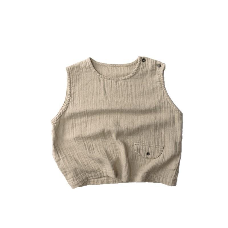 ・カテゴリ: 子供用Tシャツ・対象性別: 男女兼用・スタイル: ジェンダーレス・フード: なし・袖丈: ノースリーブ・対象年齢: 乳幼児（1～3歳、80～100cm）、キッズ（3～8歳、100～140cm）・加工: 柔軟処理・柄: 無地・主な素材: 綿100%・安全基準: A類・ネックライン: クルーネック・カラー展開: オリーブドラブ、カーキ・対応身長: 80cm、90cm、100cm、110cm、120cm、130cm