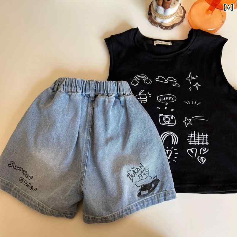 ・カテゴリ: 子供用タンクトップ・対象性別: 男女兼用・スタイル: 韓国風・仕様: ノースリーブ・推奨年齢: 3歳～8歳（目安身長100cm～140cm）・生地加工: ソフト加工・柄: キャラクター・主な素材: 綿100%・安全基準: B類・ネックライン: クルーネック・フード: フードなし・カラー展開: ブラック、ホワイト・サイズ展開: 80cm、90cm、100cm、110cm、120cm、130cm、140cm