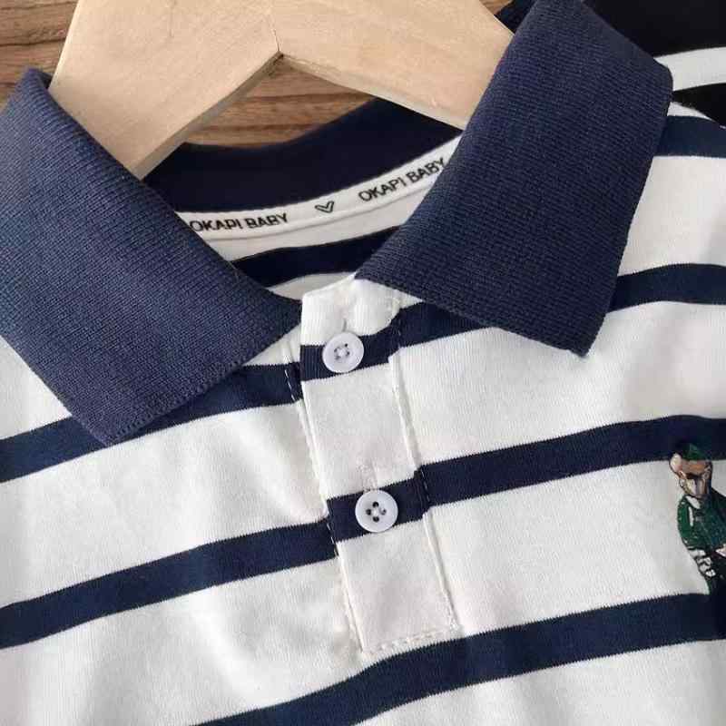 ・カテゴリ: POLO衫・スタイル: カートゥーン風・対象性別: 男性・カラー展開: ブラックストライプ、ホワイトストライプ・推奨身長: 100cm、110cm、120cm、130cm、140cm・素材: 綿・対象年齢: 8歳以上のジュニア