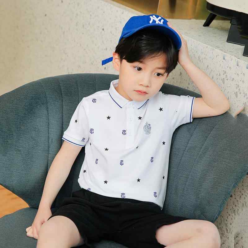 ・カテゴリ: キッズTシャツ・対象性別: 男の子・スタイル: 韓国風・フード: なし（フードなし）・袖丈: 半袖・対象年齢: 中小童（3～8歳、100～140cm）・生地加工: 柔軟処理・主な素材: 精梳綿・主面料成分比率: 綿95%・安全基準: A類・襟型: 襟付き（ポロカラー）・機能: 吸湿速乾（吸湿排汗）・カラー展開: ホワイト、イエロー、ローズレッド、グリーン・対象身長: 110cm、120cm、130cm、140cm、150cm、160cm、170cm