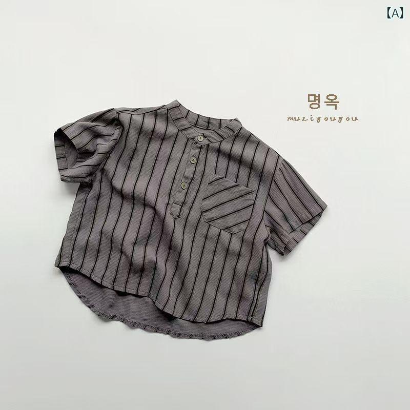 ・カテゴリ: キッズTシャツ・対象性別: 男性・スタイル: カジュアル・フード: なし・袖丈: 半袖・対象年齢: 中小童（3～8歳、100～140cm）・生地加工: 柔軟処理・柄: ボーダー・実物撮影: モデルなし実物撮影・縫製仕様: 糸くず処理済み・生地素材: 綿、ポリエステル・主生地成分含有量: 70%・安全基準: B類・ネックライン: 折り襟（ポロカラー）・機能: 保温・カラー展開: グレーボーダー、杏色ボーダー・対応身長: 80cm、90cm、100cm、110cm、120cm、130cm、スタイ