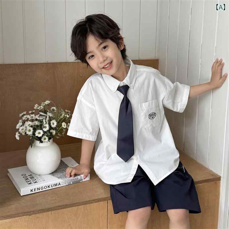 男童 チュニック 衬衫 キッズ 男の子 半袖 シャツ トップス 綿100% 薄手 襟付き 柔らかい 涼しい 無地 通園 通学 お出かけ 夏服 カジュアル 白 青 ピンク 韓国風 かっこいい こども 子供服 ジュニア 春 夏 110cm 120cm 130