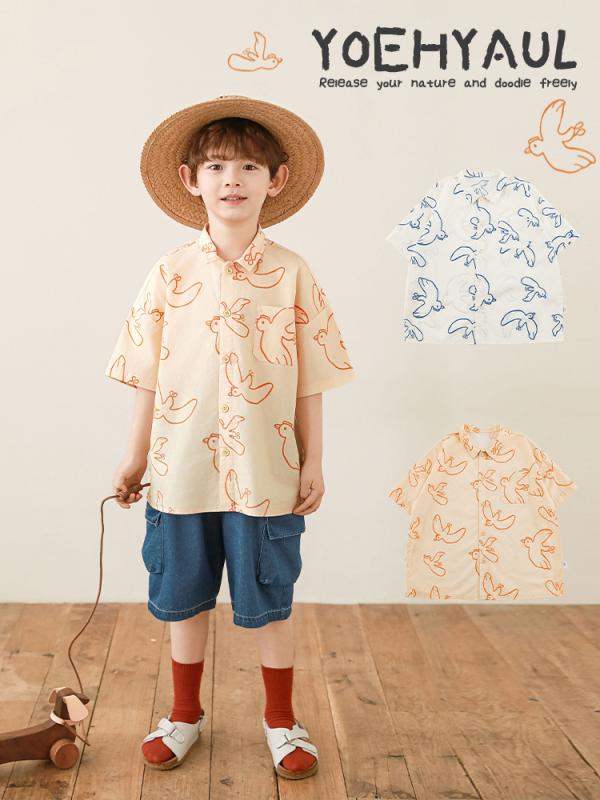 ・カテゴリ: 子供用シャツ・対象性別: 男の子・対象年齢: 中小童（3〜8歳、100〜140cm）・スタイル: カジュアル・ネックライン: 折り襟・袖丈: 半袖・柄: キャラクター・主な素材: 綿100%・安全基準: A類・カラー展開: カーキ、ベージュ・対応身長: 80cm、90cm、100cm、110cm、120cm、130cm、140cm、150cm