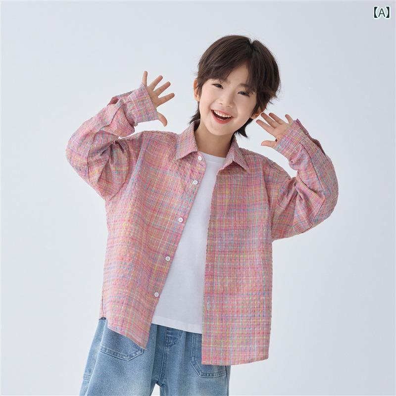 ・カテゴリ: 子供用シャツ・対象性別: 男の子・対象年齢: 中大童（8歳以上、身長140cm以上）・スタイル: 韓国風・襟のデザイン: レギュラーカラー（ボタンダウン）・生地加工: ソフト加工・袖丈: 長袖・柄: チェック・主な素材: ポリエステル90%・安全基準: B類・カラー展開: ピンク・サイズ展開: 110cm、120cm、130cm、140cm、150cm、160cm、170cm・フード: なし
