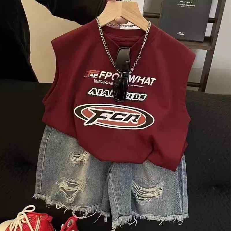 タンクトップ 男の子 女の子 キッズ ジュニア トップス 無地 ノースリーブ Tシャツ 綿100％ 紫外線対策 UVカット 柔らかい 薄手 ゆったり カジュアル 通園 通学 普段使い 運動会 夏 ダークレッド 黒
