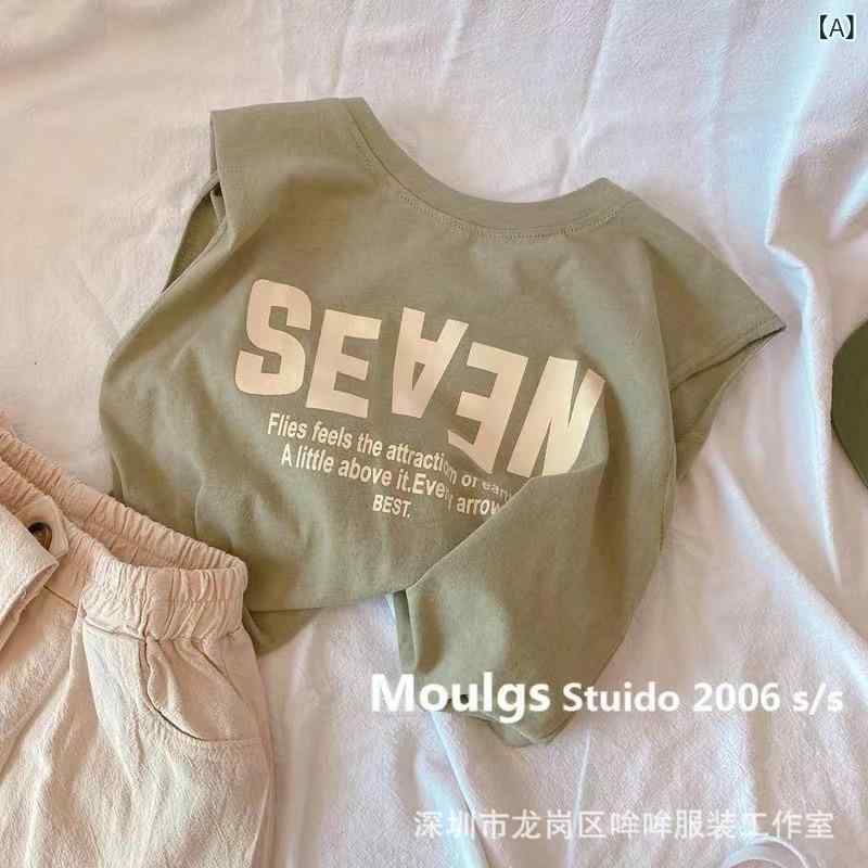 タンクトップ 男の子 女の子 キッズ ジュニア トップス ノースリーブ Tシャツ 綿100 丸首 薄手 吸湿 速乾 動きやすい 運動 通学 通園 お出かけ 普段使い 夏 抹茶 グリーン ブルー ホワイト ロゴ カジュアル 80 90 100 110 12