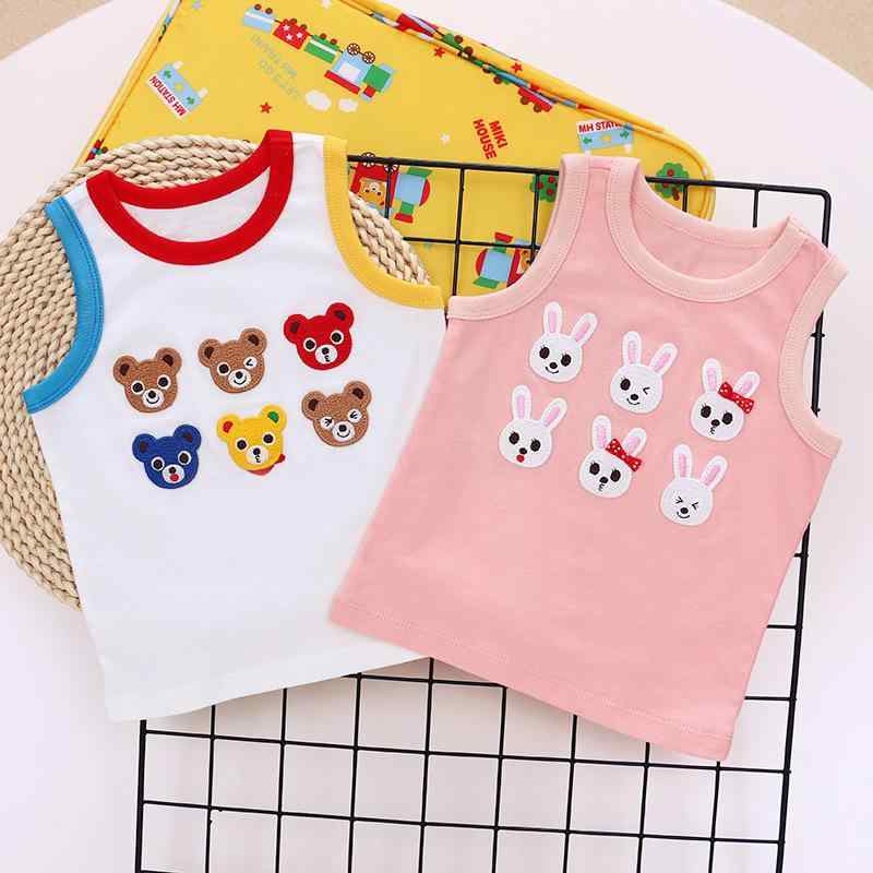 ・カテゴリ: 子供用Tシャツ・対象性別: 男女共用・スタイル: 和風・フードの有無: フードなし・袖丈: ノースリーブ・対象年齢: 中小の子供（3～8歳、100～140cm）・柄: キャラクター・主な素材: 綿96%・ネックライン: クルーネック・カラー展開: うさぎモデル、くまモデル・対応身長: 80cm、90cm、100cm、110cm、120cm、130cm・留め具の種類: プルオーバー・生地の厚さ: 普通