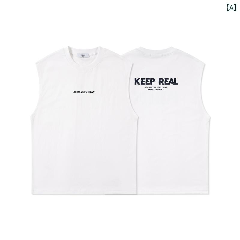 ・カテゴリ: キッズTシャツ・対象性別: 男女共用・スタイル: 欧米風・フード: なし・袖丈: ノースリーブ・対象年齢: 8歳以上、140cm以上・生地加工: 柔軟処理・柄: 英字、プリント・主な素材: 綿 56.5%、ポリエステル 43.5%・ネックライン: クルーネック・機能: 吸湿速乾・カラー展開: 牙白（抗菌速干）、蔵青（抗菌速干）・サイズ展開: 130cm、140cm、150cm、160cm、170cm、180cm