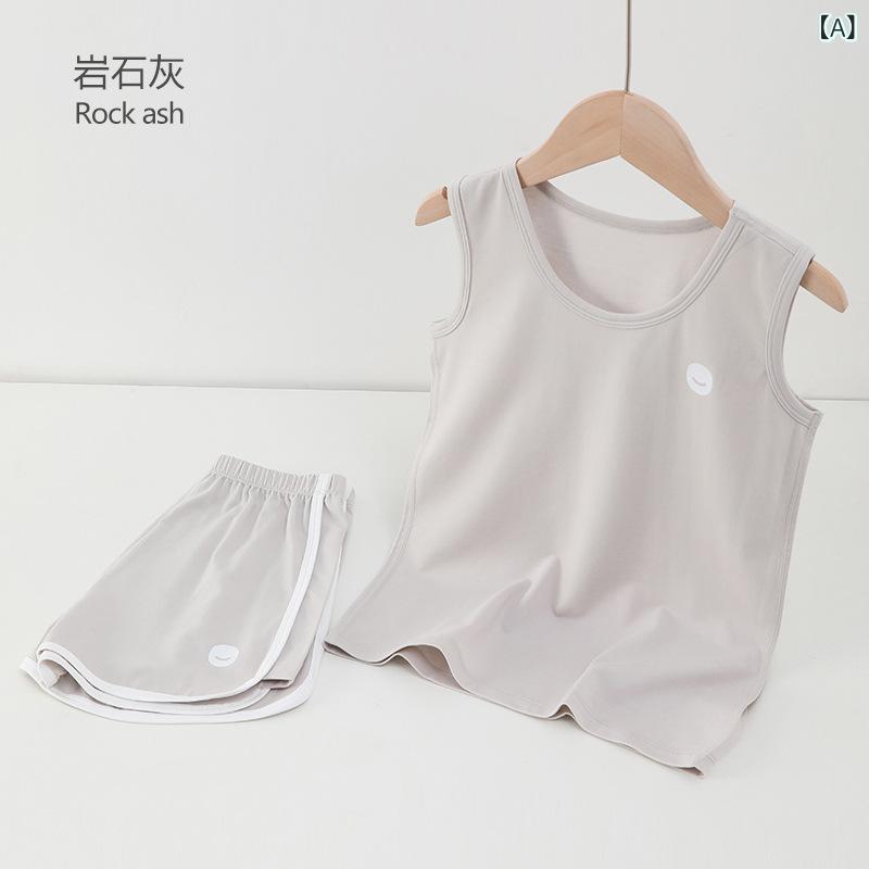 子供服 セットアップ 男の子 女の子 キッズ ジュニア ノースリーブ Tシャツ ショートパンツ 上下セット テンセル ライヨセル 薄手 涼しい 接触冷感 無地 普段使い 通学 運動 部屋着 ルームウェア グレー ブルー グリーン 夏