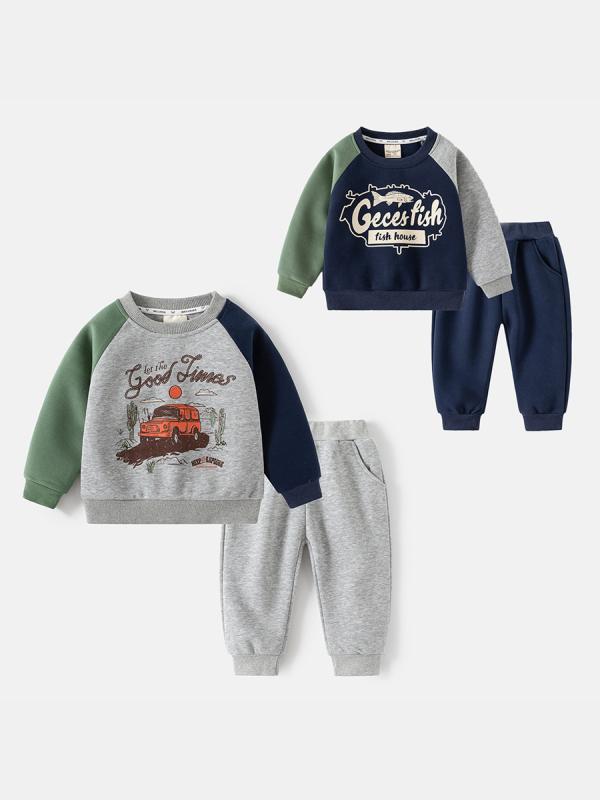 ・カテゴリ: 子供服セットアップ・対象性別: 男の子・スタイル: スポーツ・セット内容: トップス、パンツの2点セット・袖丈: 長袖・パンツ丈: 長ズボン・加工技術: 柔軟加工・生地の厚さ: 普通・柄: キャラクター・素材: 綿混紡（メイン素材: 綿58%）・留め具の種類: プルオーバー・カラー展開: オフロード車、小魚・対応身長: 90cm、100cm、110cm、120cm、130cm