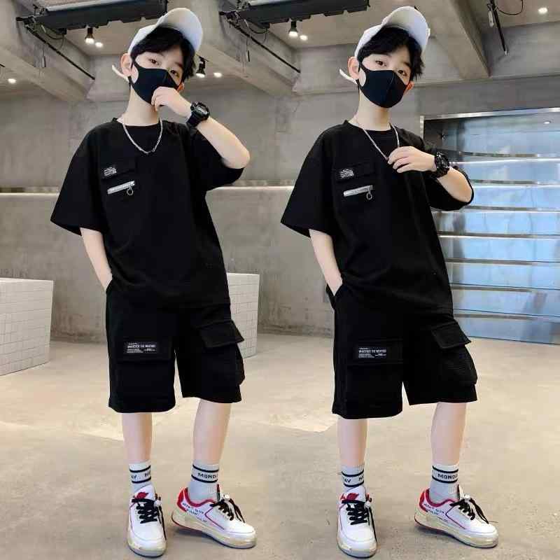 子供服 セットアップ 男の子 ジュニア キッズ 半袖 運動 Tシャツ ハーフパンツ 上下セット 綿 カジュアル スポーツ 通学 運動会 旅行 夏 春 グレー ブラック 140 150 160 170 おしゃれ かっこいい